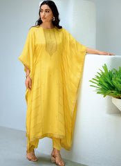 Yellow Pashmina Kaftan Style Kurta Set