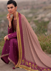 Purple Silk Meenakari Woven Straight Cut Style Suit