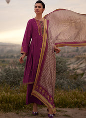 Purple Silk Meenakari Woven Straight Cut Style Suit