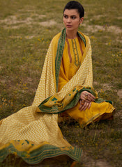 Yellow Silk Meenakari Woven Straight Cut Style Suit