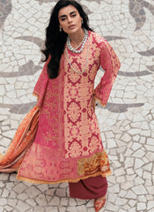 Orange and Pink Digital Printed Muslin Silk Pakistani Style Suit