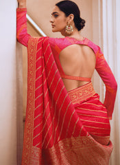 Woven Red Pure Viscose Party Wear Saree