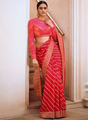 Woven Red Pure Viscose Party Wear Saree