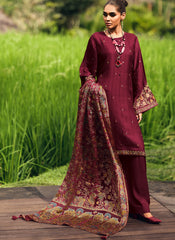 Maroon Embroidered Mulsin Straight Cut Suit with Palazzo