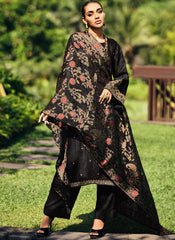 Black Embroidered Mulsin Straight Cut Suit With Palazzo