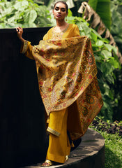 Yellow Embroidered Mulsin Straight Cut Suit With Palazzo