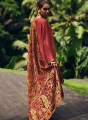 Brown Embroidered Mulsin Straight Cut Suit With Palazzo