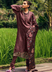 Wine Embroidered Mulsin Straight Cut Suit With Palazzo