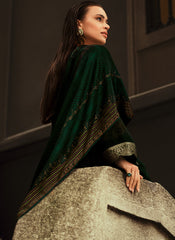 Dark Green Digital Printed Silk Woven Pakistani Style Suit