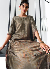 Grey Digital Printed Gaji Silk Kaftan Suit