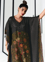 Black Digital Printed Gaji Silk Kaftan Suit