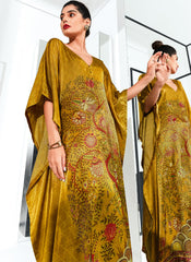 Yellow Digital Printed Gaji Silk Kaftan Suit