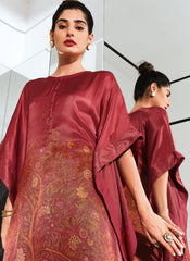 Maroon Digital Printed Gaji Silk Kaftan Suit
