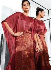 Maroon Digital Printed Gaji Silk Kaftan Suit