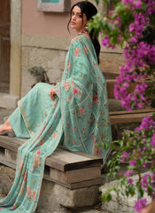 Sea Blue Viscose Muslin Woven Pakistani Style Suit