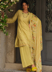 Yellow Viscose Muslin Woven Pakistani Style Suit