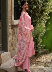 Pink Viscose Muslin Woven Pakistani Style Suit
