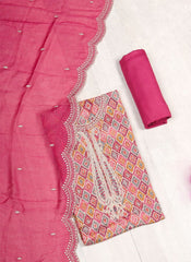 Pink Digital Print Muslin Dress Material