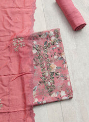 Pink Digital Print Pre Crepe Dress Material