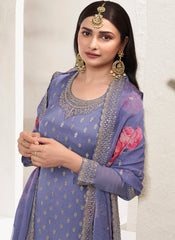 Bluish-Purple Multi Embroidery Sharara Suit Featuring Prachi Desai