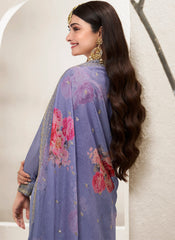 Bluish-Purple Multi Embroidery Sharara Suit Featuring Prachi Desai