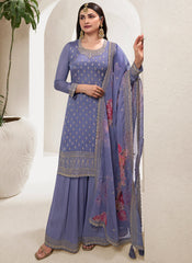 Bluish-Purple Multi Embroidery Sharara Suit Featuring Prachi Desai