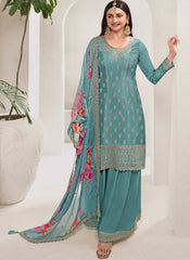 Rama Multi Embroidery Sharara Suit Featuring Prachi Desai