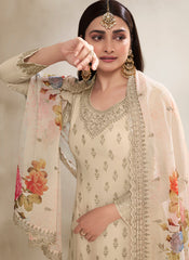 Off-White Multi Embroidery Plazzo Suit Featuring Prachi Desai