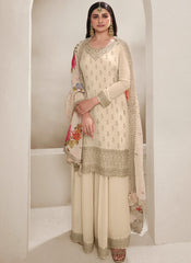 Off-White Multi Embroidery Plazzo Suit Featuring Prachi Desai