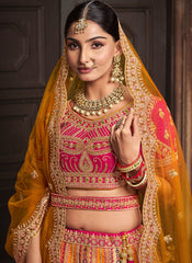 Mustard Yellow and Rani Silk Bridal Wear