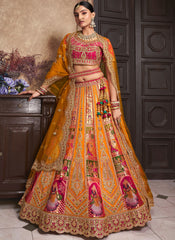 Mustard Yellow and Rani Silk Bridal Wear