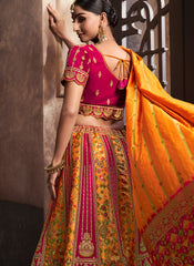 Mustard Yellow and Rani Silk Bridal Wear