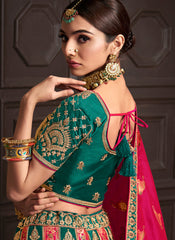 Teal Blue and Rani Silk Bridal Wear