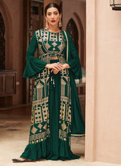 Dark Green Sequence Embroidered Jacket Style Palazzo Suit