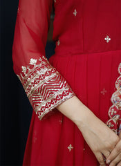 Red Ready to Wear Georgette Anarkali Suit