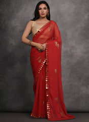 Red Party Wear Georgette Saree