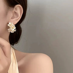 Fashion White Shell Flower Pearl Hoop Earrings for Women - nirshaa