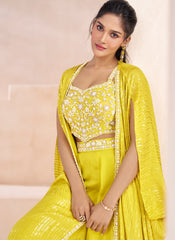 Yellow Handwork Embroidery Cape Style Indowestern Outfit