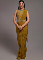 Rustic Green Ready to wear Georgette Saree