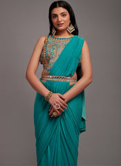 Firozi Blue Ready to wear Georgette Saree