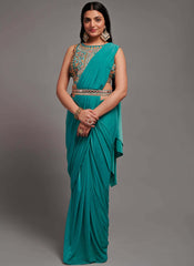 Firozi Blue Ready to wear Georgette Saree