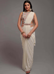 Pearl White ready to wear Georgette Saree